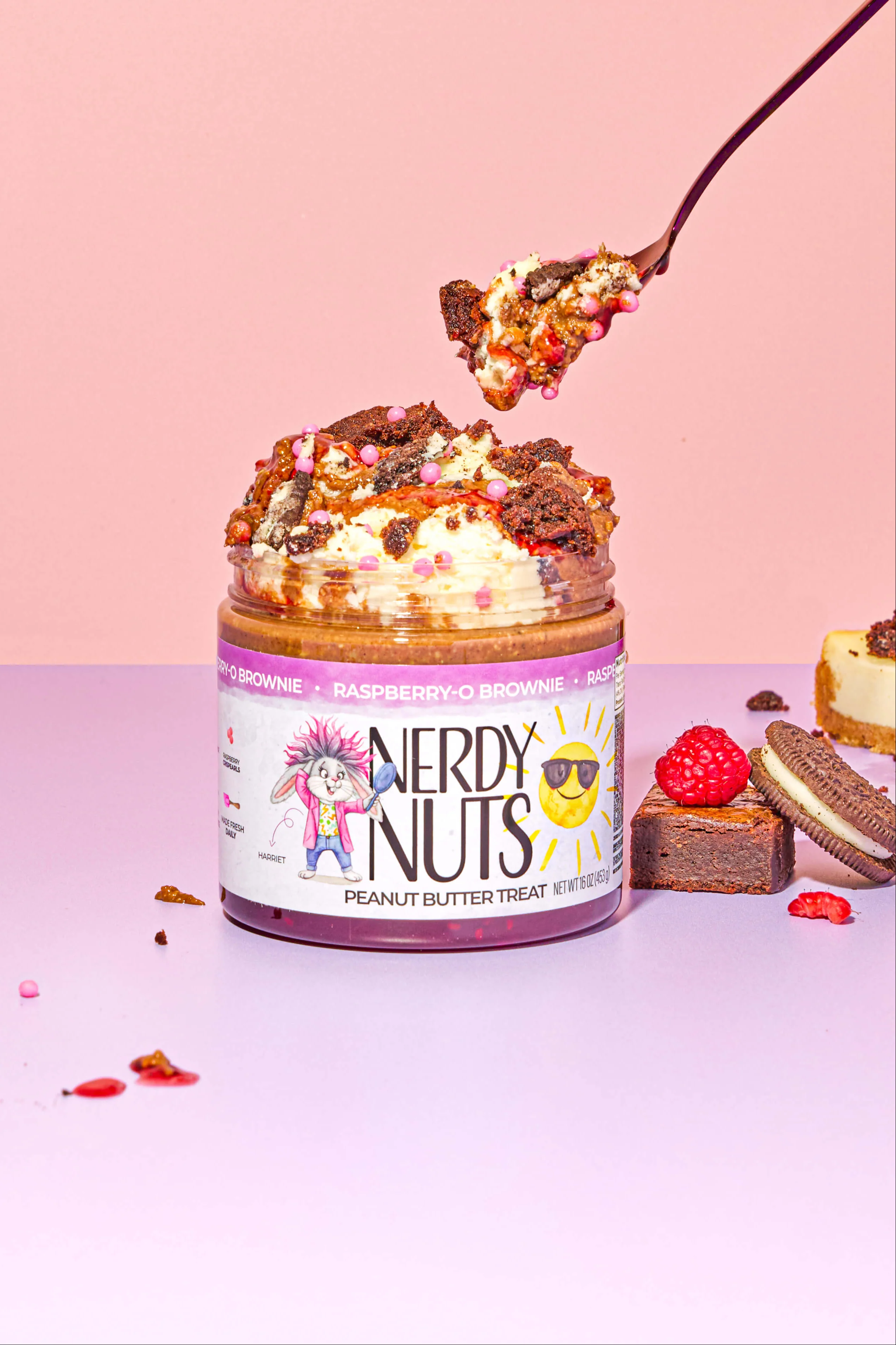 Raspberry-O Brownie Peanut Butter Treat